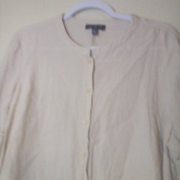 The Limited Blouse Shirt L Button Up 3/4 Sleeve Bat Wing Hem Linen Blend Tan - Picture 13 of 15